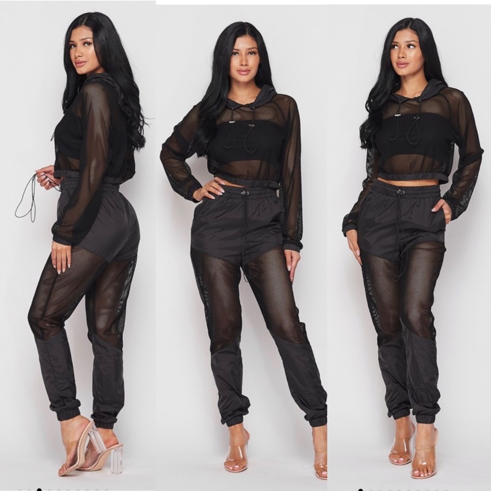 Hot and delicious black fishnet mesh athletic set